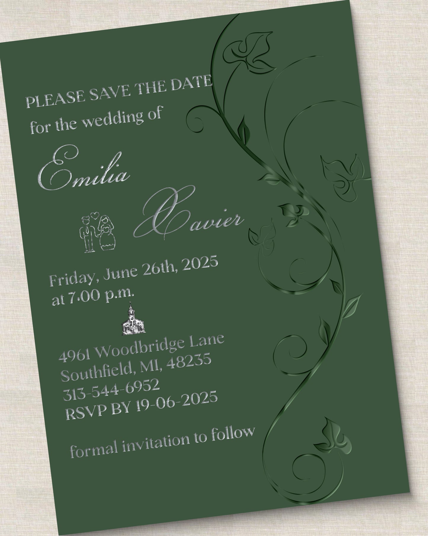 5'' x 7'' Wedding Invitation Card Template SKU: 24048