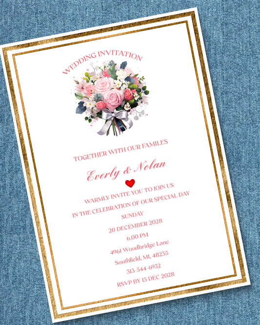 5'' x 7'' Wedding Invitation Card Template SKU: 24057