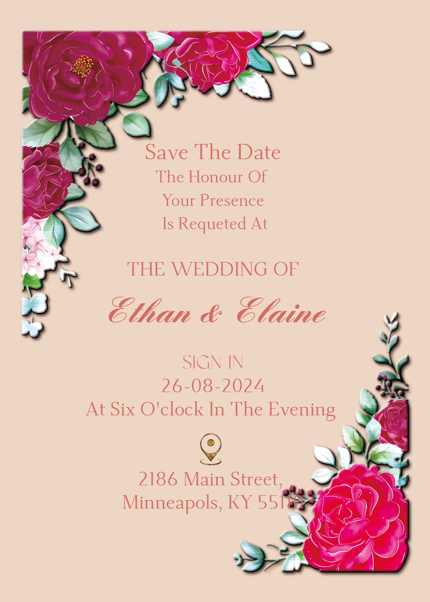 5'' x 7'' Wedding Invitation Card PSD Template SKU: 24003