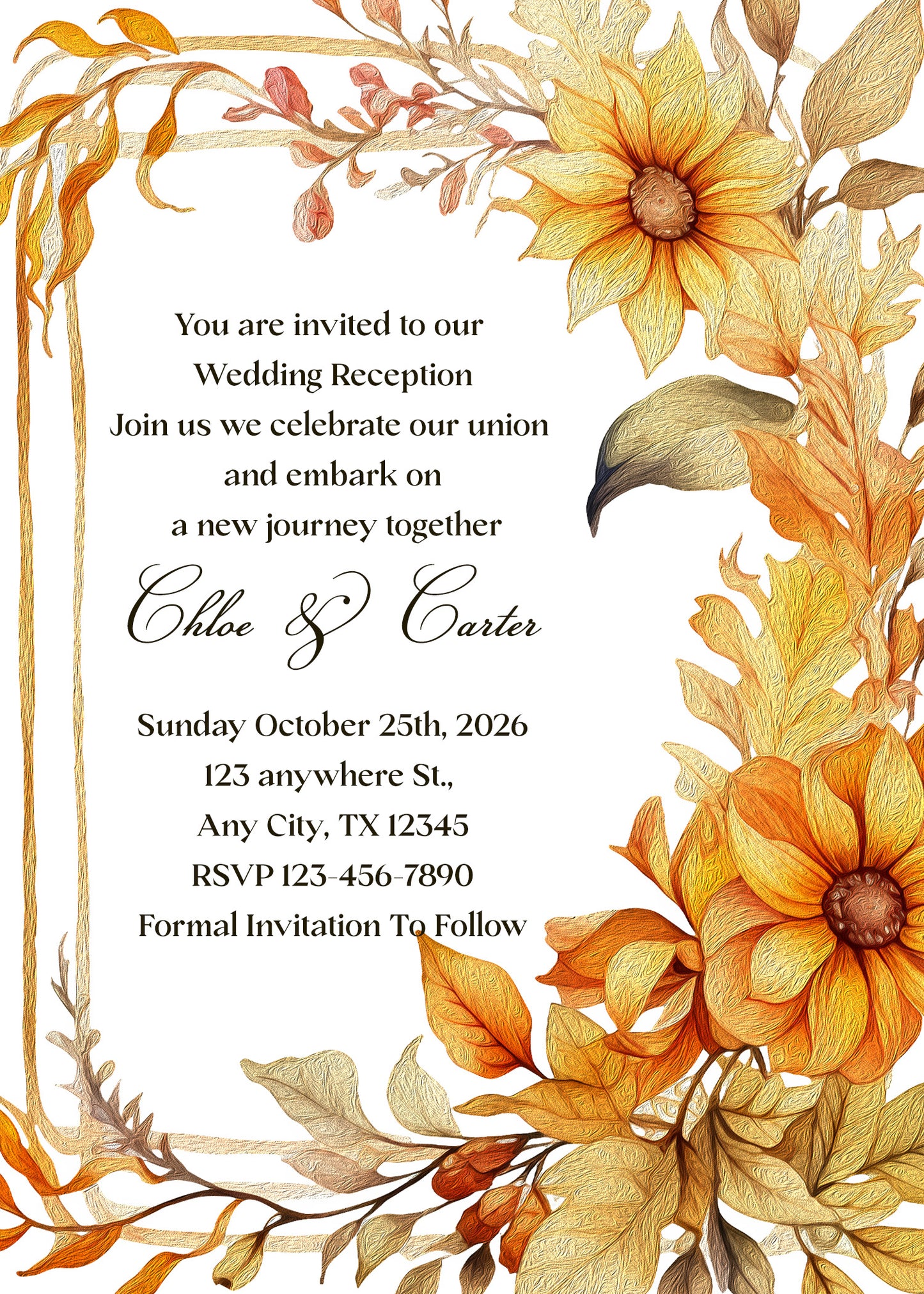5'' x 7'' Wedding Invitation Card Template SKU: 24050
