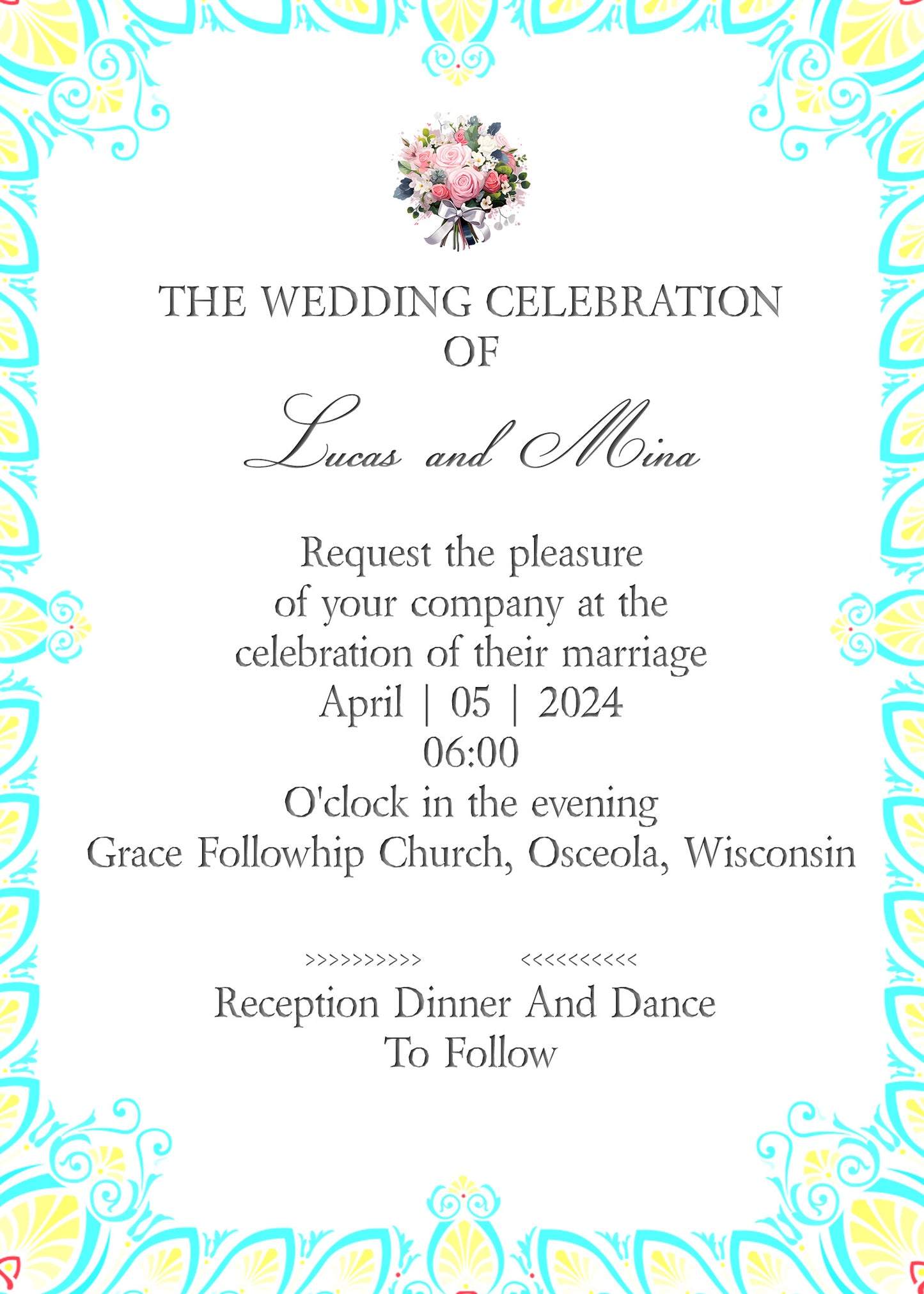 5'' x 7'' Wedding Invitation Card Template SKU: 24069